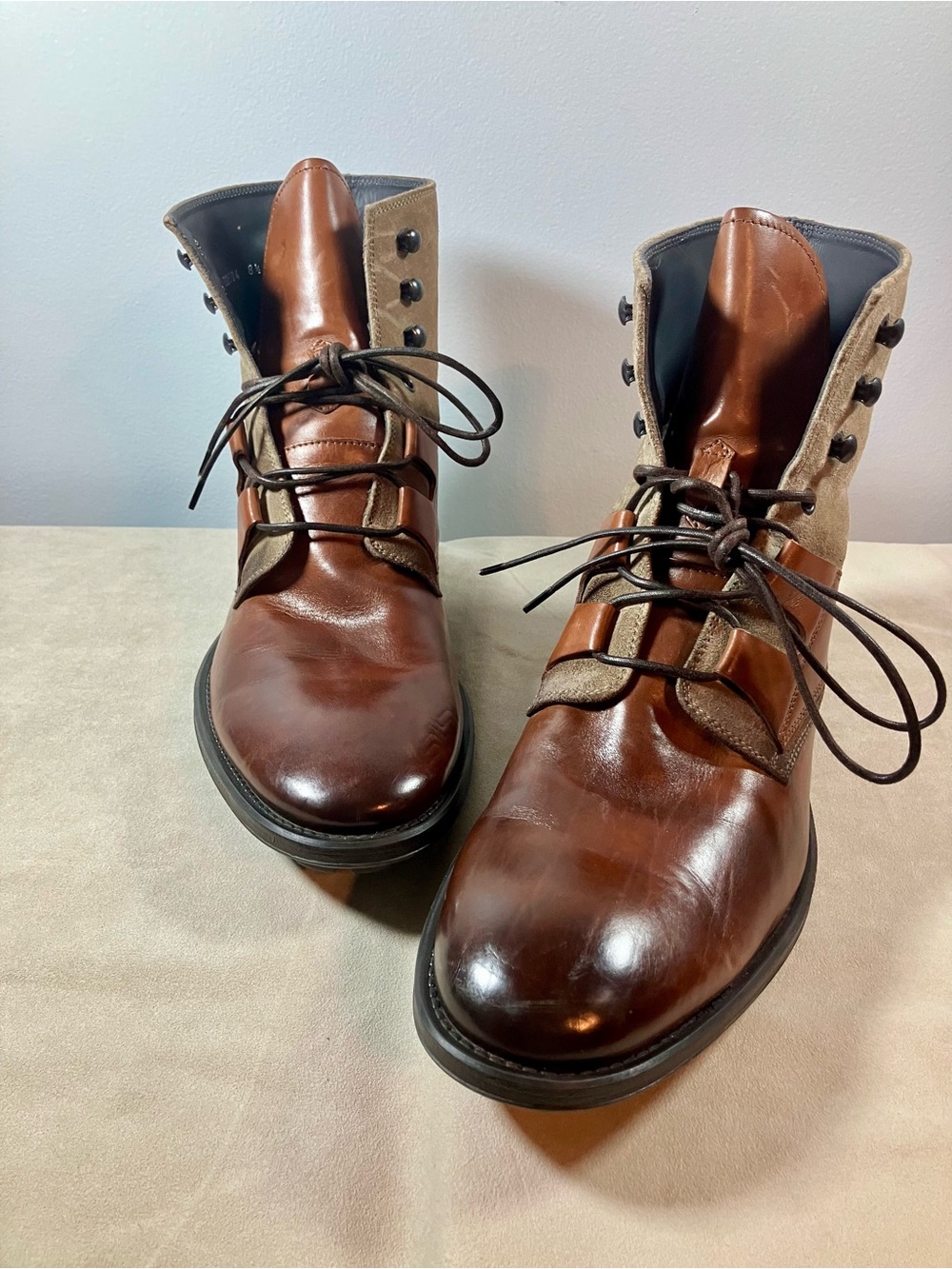 Mens To Boot New York Blake Mixed-Media Boot Lace Up Leather Suede Italy US 8.5